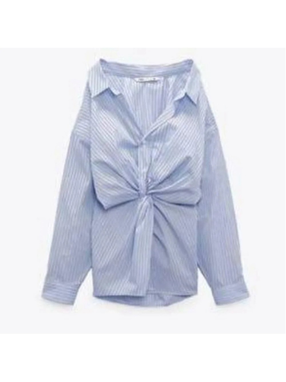 Zara Striped Button Up Shirt Off Shoulder Knot Front size M